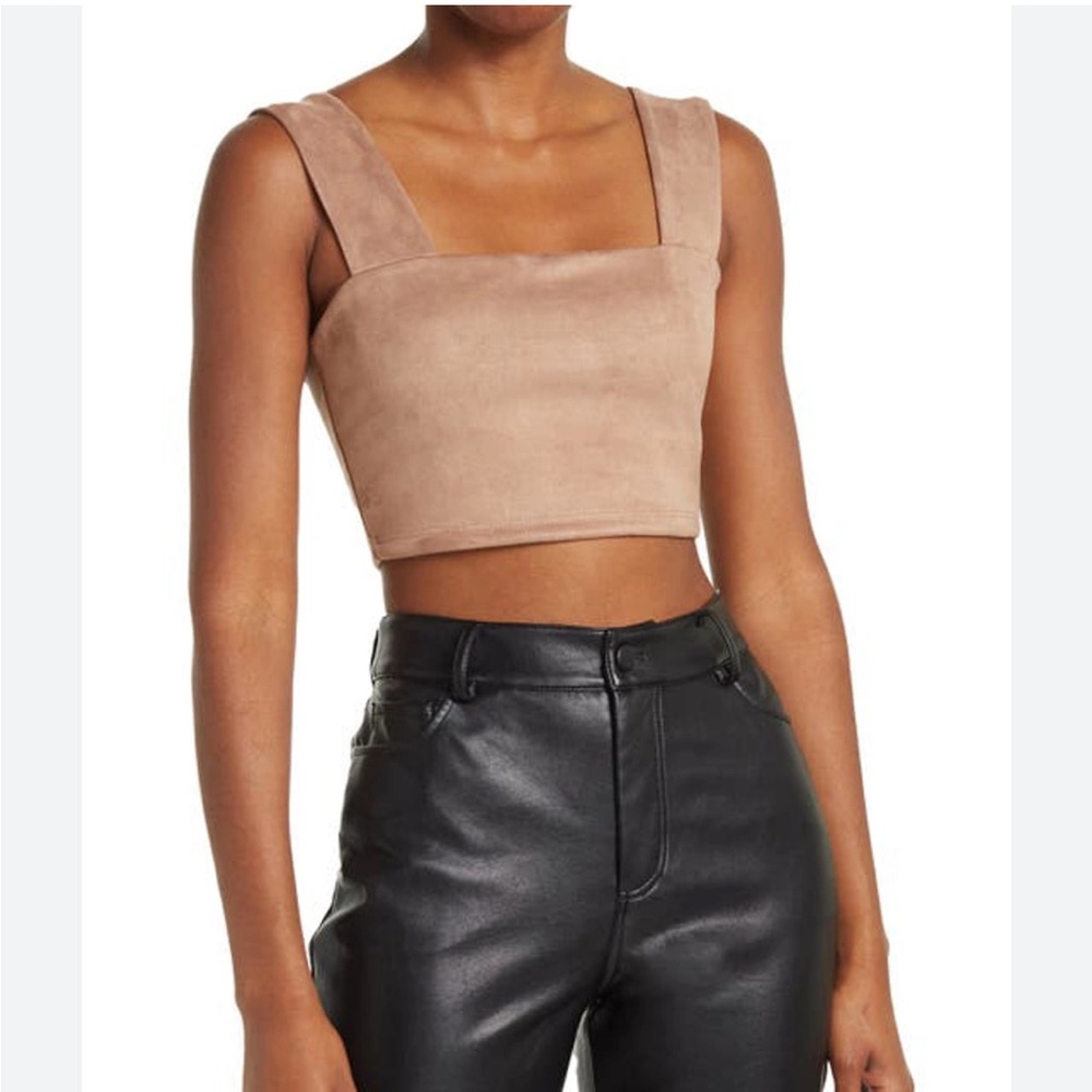 SUSANA MONACO Wide Strap Crop Tank Top In Sand Sz L **NWT**